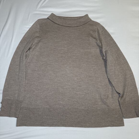 Talbots Plus 1X Beige Wool Blend Metallic Sparkle Mock Turtle Neck Sweater NEW - Picture 1 of 14